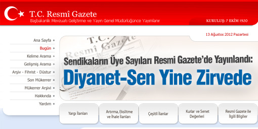 Sendikaların Üye Sayıları Resmi Gazete'de Yayınlandı: Diyanet-Sen Yine Zirvede